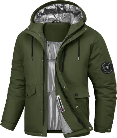 Зимова куртка для чоловіків, водонепроникна, тепла, з капюшоном та компасом (M) - Military Green