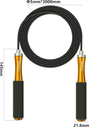 Стрибкове канат для чоловіків, жінок, дітей - з подвійними кульковими підшипниками, 360-градусний поворот, металевий руків'я, серцевина з силіконовим руків'ям, регульований, 3 м, для фітнесу, схуднення, чорний