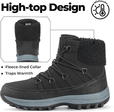 Зимові черевики Mishansha для жінок, утеплені, водонепроникні, трекінгові, антиковзні, розмір 36-42 (чорні черевики, 42 EU)