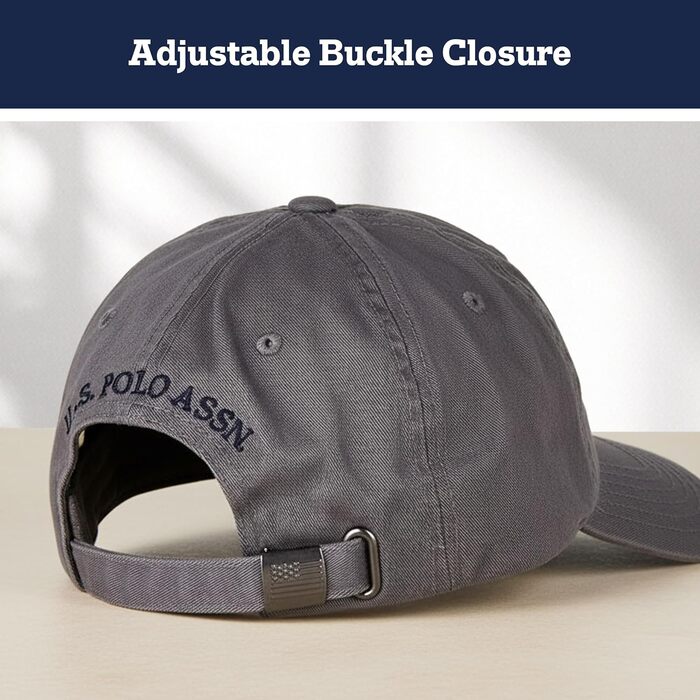 Чоловіча бейсболка U.S. Polo Assn. з логотипом Small Pony, 100% бавовна, регульований розмір, темно-сіра