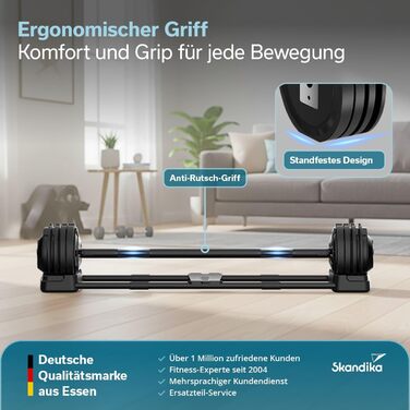 Штанга Skandika Hanteln Paino: Регульований набір гантелей 1.5-24 кг, штанга, гиря, диски. Для дому та спортзалу (3-в-1)