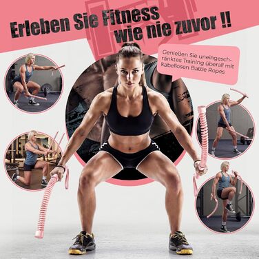 Битва-мотузка без мотузки для домашніх тренувань, ропелесс бітва-мотузки з 4 x 50 г вагами та сумкою для зберігання, важені ропелесс бітва-мотузки для HIIT, силових та кардіо тренувань, рожевий