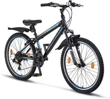 Гірський велосипед Chillaxx Bike Escape 24/26 дюймів, 21 швидкість, для дівчат, хлопців, жінок і чоловіків, чорний-синій, V-гальма, преміум-якість