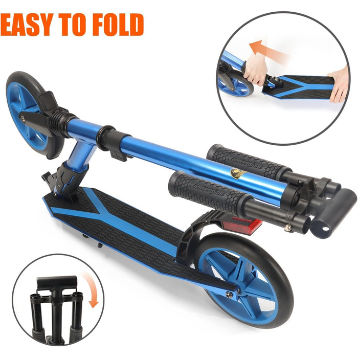 Скутер Lamborghini Tretroller Cityroller з великим колесом, складаний, регульована висота, для дорослих та дітей, з підставкою, передньою амортизацією та гальмом на задньому колесі, синій, до 100 кг