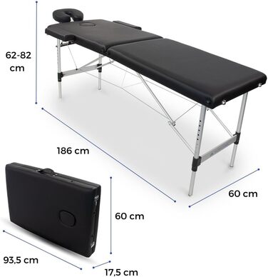 Складаний масажний стіл Mobiclinic® CA-01 Light: алюміній, штучна шкіра, регулювання висоти, 186x60 см, 150 кг, з сумкою