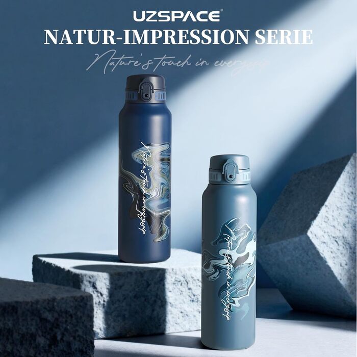 Фляга для води UZSPACE 1л (970мл) з нержавіючої сталі, термофляга з 1-кліком відкриття, 100% без витоку, для спорту, туризму, фітнесу, тренажерного залу, на вулицю, колір: лісовий зелений