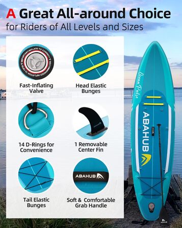Надувний SUP Борд Abahub 320x78x15см: Комплект для Станд Ап Паддлінг, Каякінг, Риболовля. З регульованим веслом та сидінням.