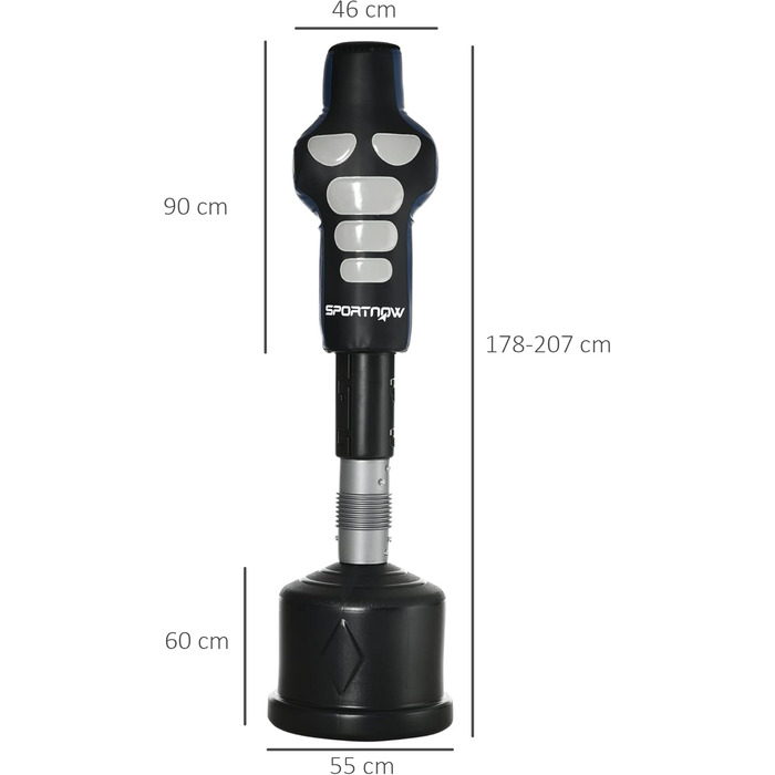 SPORTNOW Стійка боксерська груша 178-207 см, регульована висота, з HDPE основою, для дорослих і дітей, для домашніх тренувань