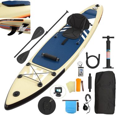 Надувний SUP борд JUMMICO Stand Up Paddle з каяком, 330x76x15 см, до 160 кг, для серфінгу, риболовлі, йоги (Хакі)