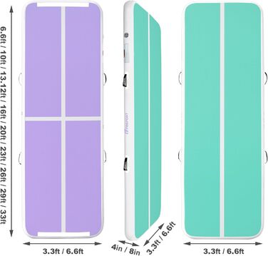 FBSPORT Airtrack Matte - Килимок для гімнастики та йоги, 300x100x20 см, фіолетово-зелений, з насосом та сумкою