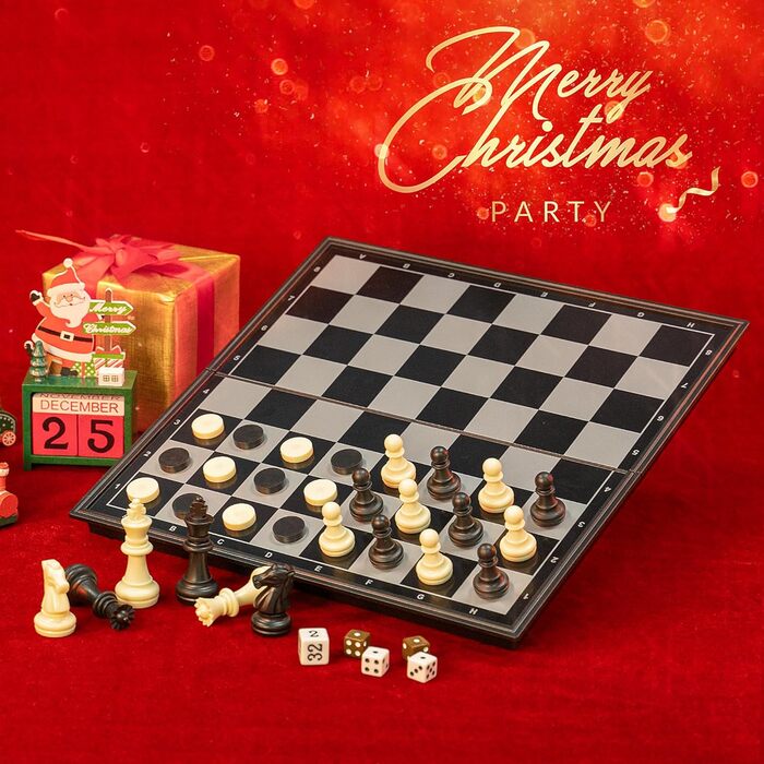 Магнітний шаховий набір Gibot 3-в-1, шаховий набір для дітей та дорослих, складаний, для подорожей, чорно-білий, 32x32 см