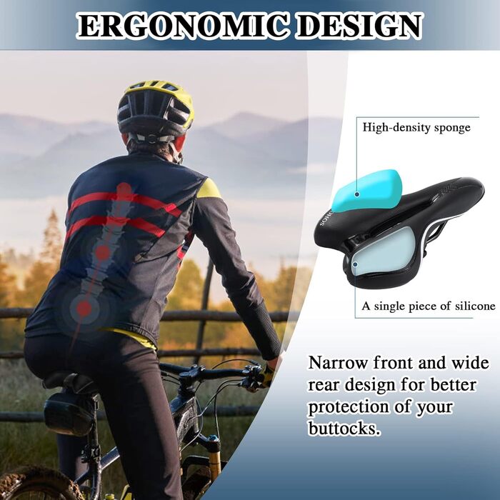 Велосипедне сідло ENJOHOS, водонепроникне PU сідло для гірського, трекінгового, туристичного та шосейного велосипеда (Чорно-біле)