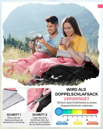 Сплячий мішок літній Sportneer 190x85 см: легкий, водонепроникний, для кемпінгу, походів, подорожей (рожевий)