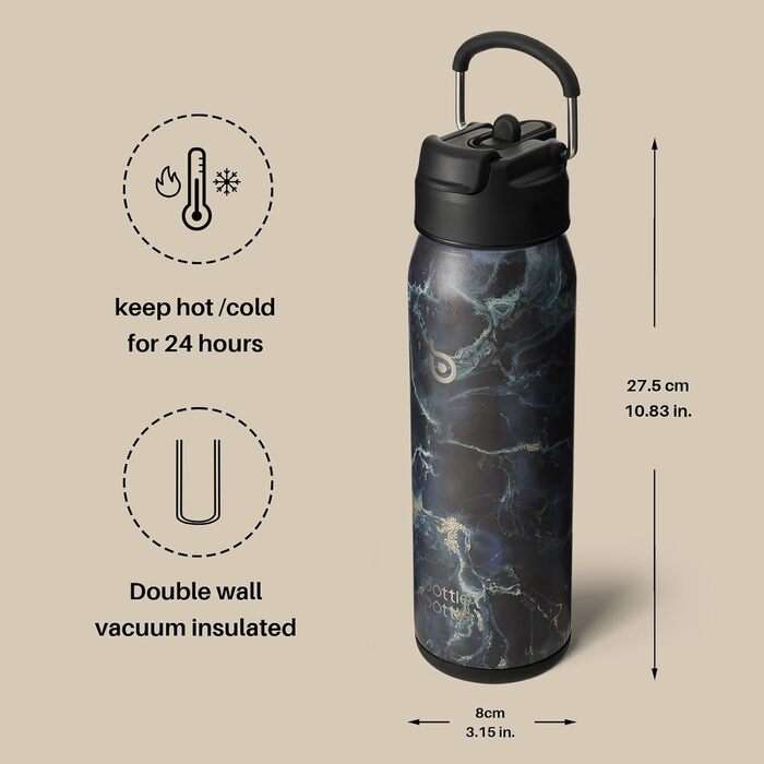 Термопляшка BOTTLE BOTTLE Edelstahl 709 мл з соломинкою, ручкою та відділенням для таблеток (Метеорит) - ізольована спортивна пляшка для школи та активного відпочинку