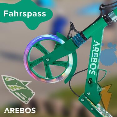 Самокат Arebos з LED-підсвіткою, складаний, регульований, для дітей і дорослих, до 100 кг, ручна і ножна гальмівна система, з ременем для перенесення