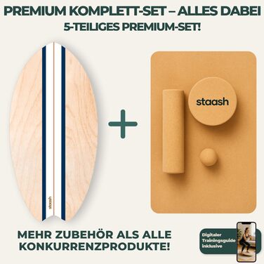 STAASH® PRO Балансборд з берези – Преміум 5-в-1 набір для балансу, фітнесу та реабілітації. Ролик + півсфера + килимок. Макс. вага 150 кг, Колір: Морська хвиля