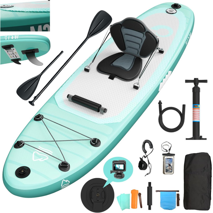 Надувний SUP Борд JUMMICO 330x80x15 см з аксесуарами, 2-в-1 (SUP/Каяк), до 160 кг, для серфінгу, риболовлі, йоги, світло-зелений