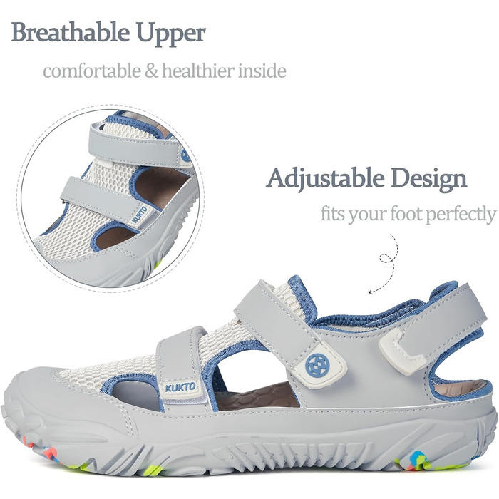 Чоловічі та жіночі сандалі для пляжу та спорту Hsyooes (43 EU, Сірі) - аквашузи, швидковисихаючі, регульовані, для піших прогулянок