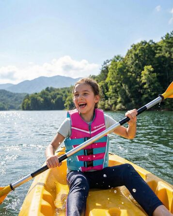 Owntop Плавальна жилетка для дітей та підлітків, регульована, з трьохточковим ременем безпеки, легка, для каякінгу, плавання, риболовлі, снорклінгу (Рожева, M)