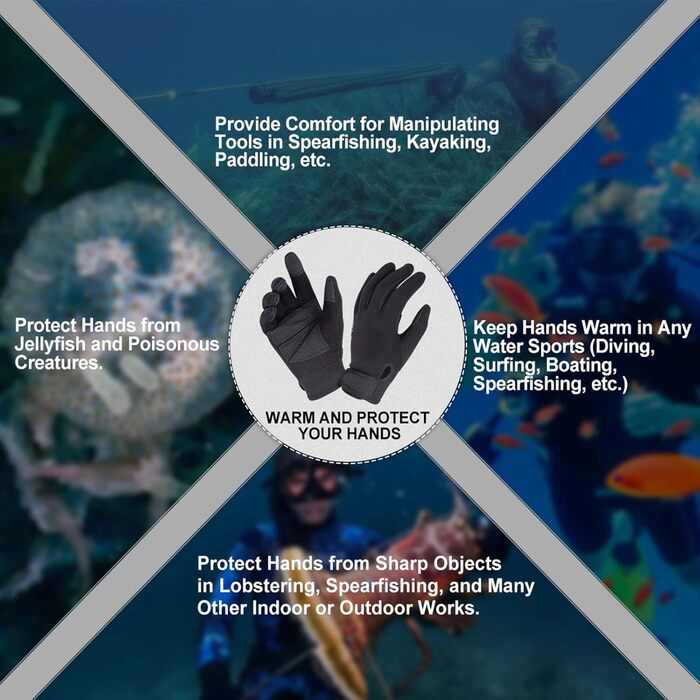 Рукавички XUKER з неопрену, 1,5 мм та 2 мм, для дайвінгу, снорклінгу, веслування, серфінгу, каякінгу, каное, підводного полювання, катання на лижах та інших водних видів спорту, 2 мм XXL