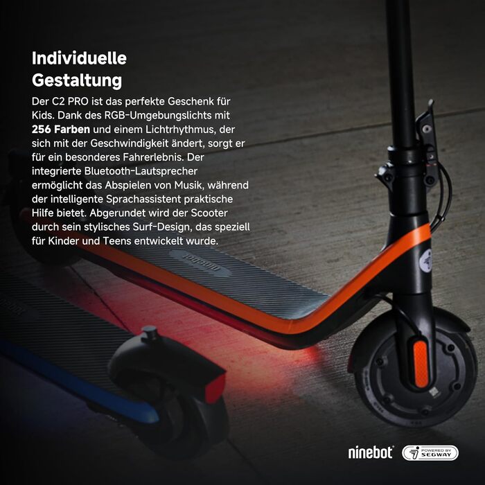 Електросамокат Segway-Ninebot C2 Pro E для дітей і підлітків, 3 режими, швидкість до 16 км/год, запас ходу 17 км