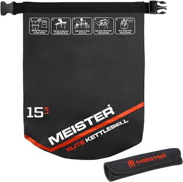 Meister Elite портативна піщана гиря-мішок, м'яка гиря з піском, 6,8 кг (15 фунтів), чорна