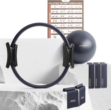 Набір для пілатесу: кільце 38 см, м'яч, стрічки опору (3x, 2x) та килимок для фітнесу. Колір: морська хвиля