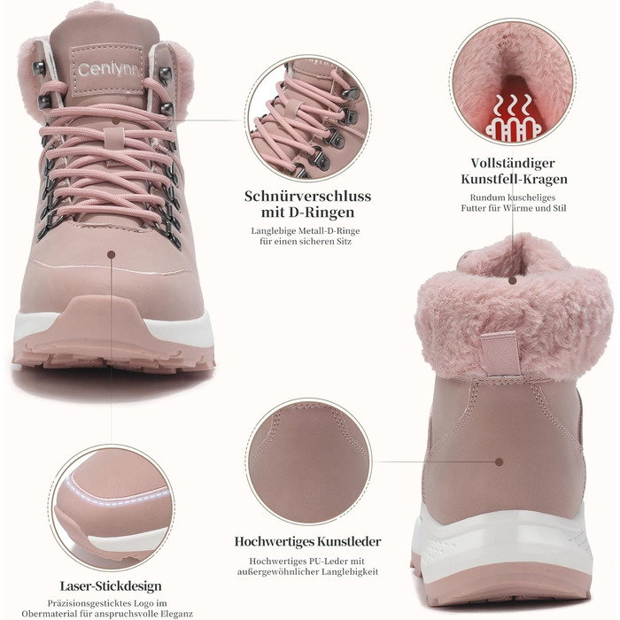 Жіночі зимові черевики, зимові чоботи, утеплені снігоступи, туристичні черевики для хайкінгу, рожеві, 39 EU