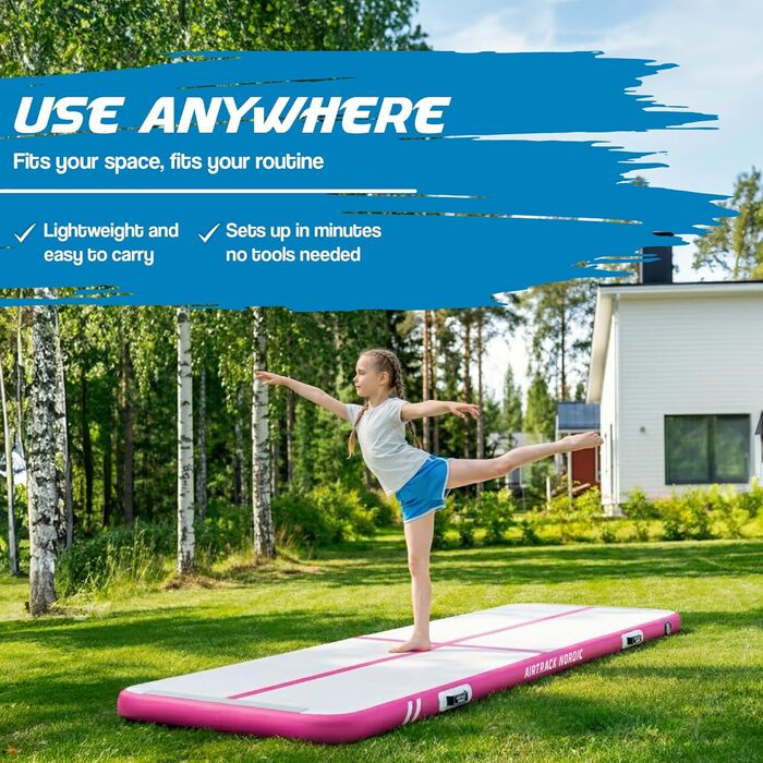 Гимнастичний надувний мат AirTrack Nordic Home 3м для йоги та фітнесу, синій (з електричним насосом та сумкою)