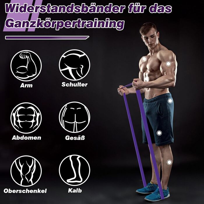 Еластичні гумки для фітнесу, стрічки опору 5-100LB, для силових тренувань, пілатесу, фізіотерапії, йоги, допомога при підтягуванні, для чоловіків та жінок (4 шт.) чорний+червоний+жовтий+фіолетовий