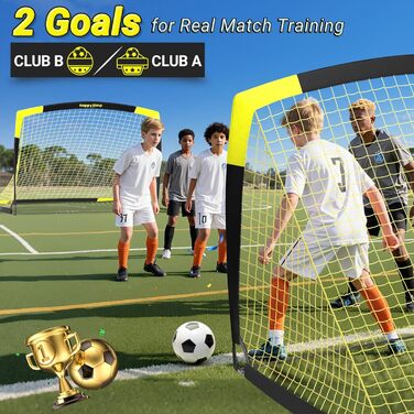 Ворота для футболу Happy Jump Pop-Up – складані, для дітей та дорослих | 1 або 2 ворота: 120x90 / 152x110 / 213x152 см | З м'ячем, насосом, конусами та мішенню | Для саду та подарунка