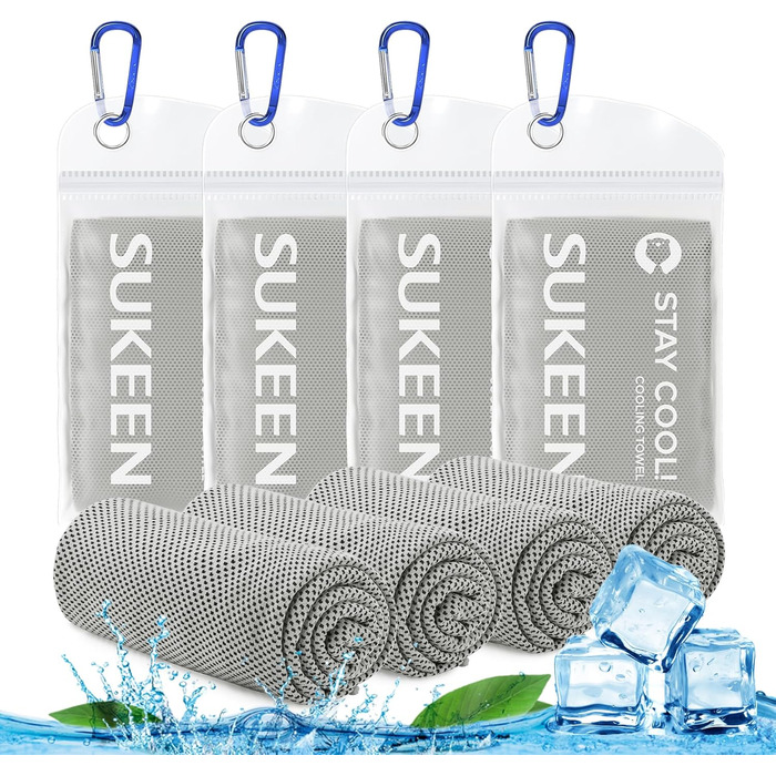 Рушник для охолодження Sukeen 4 шт. (101,6 x 30,5 см) - для спорту, фітнесу, тенісу, тренажерного залу - охолоджуючий рушник для шиї та тіла (сірий)