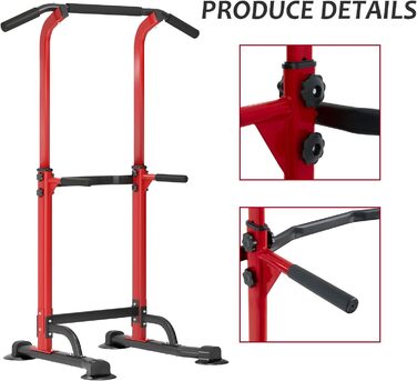 Power Tower Sogesfurniture: турнік, турнічок, штанга для дому, регульована висота 165-210 см, чорний/червоний