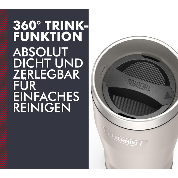 Термокружка Thermos ICON 470 мл, бежево-піщана, із нержавіючої сталі, ізольована, для кави та напоїв, зберігає тепло до 7 годин, холод до 22 годин, герметична, BPA-free, підходить для миття в посудомийній машині