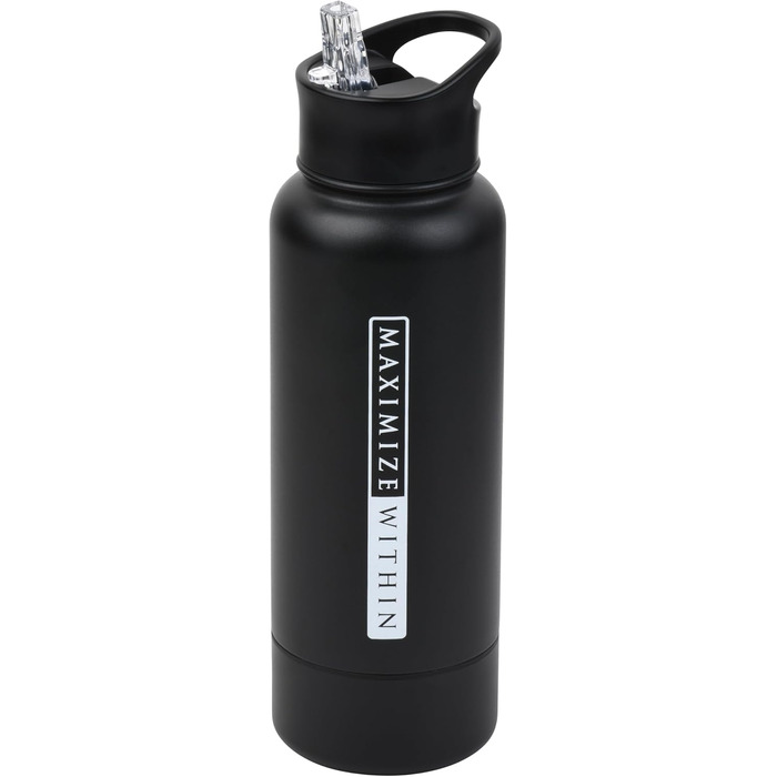 Термос-пляшка з нержавіючої сталі, вакуумна ізоляція, потрійна стінка, з подвійним кришками (соломинка та виливний носик) + приховане відділення для зберігання, без витоку, багаторазове використання, чорна туристична термопляшка