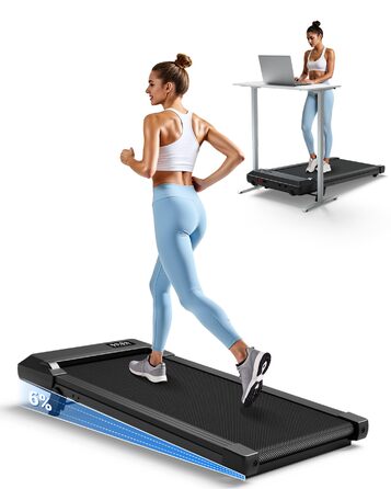 Бігова доріжка DeerRun Walking Pad під стіл з ухилом 6%, для дому та офісу, компактна, з додатком, пультом та LED-дисплеєм, до 136 кг, чорна глянцева