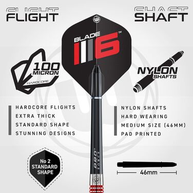 Дротики для дартсу WINMAU Advance 500 Series 24 г з червоними опереннями та стержнями