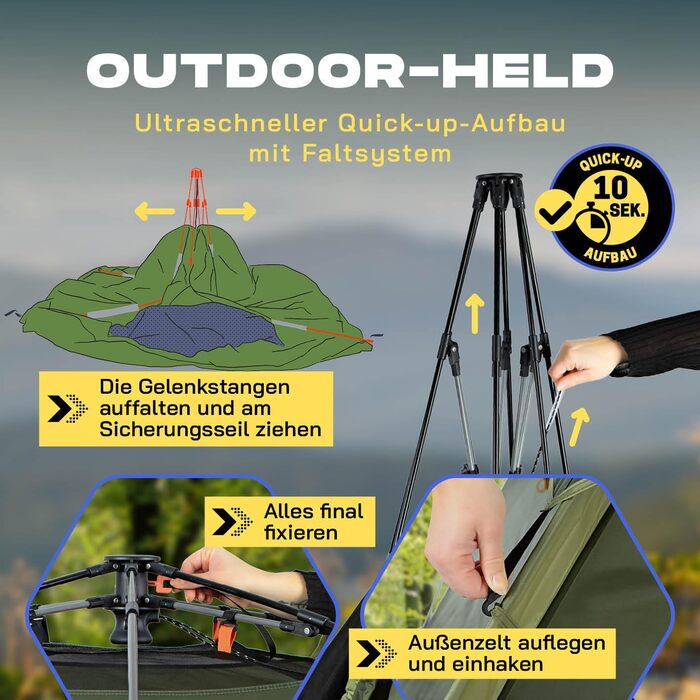 Намет Lumaland Camping - легкий намет Pop-Up для 2-4 особи | Куполовий намет для кемпінгу, трекінгу та фестивалів | Водонепроникний намет 210x190x110cm | Захист від вітру та сонця на пляжі