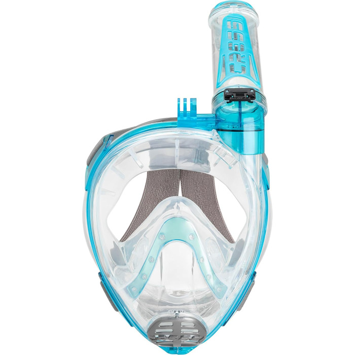 Маска для снорклінгу CRESSI Duke Action Full Face (M/L) - Повнолицьова маска з тримачем для камери, 100% силікон, безпечна від CO2, прозора/аквамарин