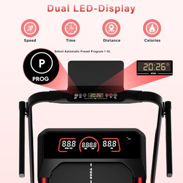 Тренажер для дому Laufband з нахилом 10%, швидкості 1-12 км/год, складний Walking Pad, 3.5HP, з Bluetooth-динаміком, 12 програм, APP та LED-дисплеєм (Чорний)