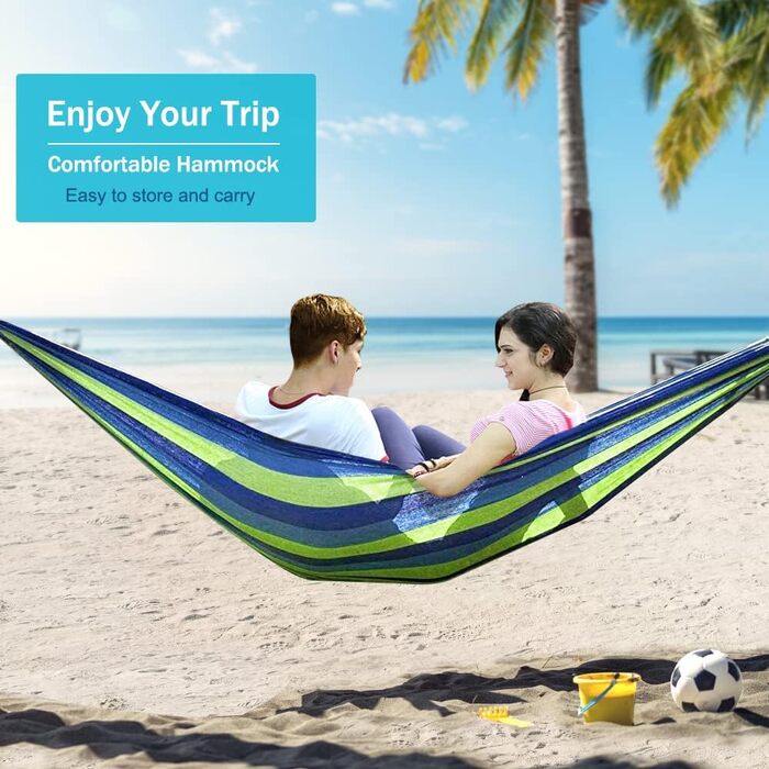 Гамак для відпочинку на відкритому повітрі: кемпінг, балкон, сад. З дерев'яною перекладиною та сумкою. Зелений колір