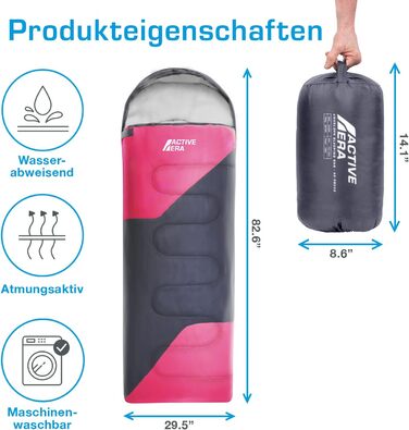 Сплячий мішок Active Era Premium Mumienschlafsack 250 GSM, зимовий та літній, 0°C - 15°C, для кемпінгу, фестивалів, подорожей, водонепроникний, ультралегкий, компактний (Рожевий)