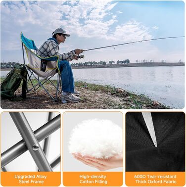 Великий складаний стілець для кемпінгу Thallike, XL, з підлокітниками, для дорослих, для відпочинку на природі, риболовлі, спорту (Чорний)