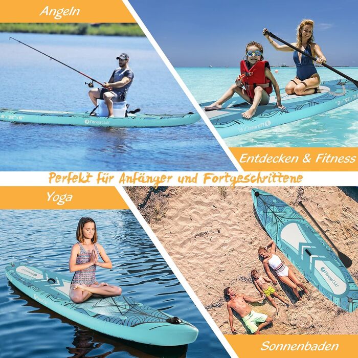 Надувна SUP-дошка Fitnessclub 305/320 см з веслом, універсальним кріпленням для камери, повним комплектом аксесуарів, зелена/синя – для всіх рівнів