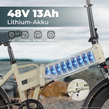 Електровелосипед VARUN складаний 20 дюймів, 48V 13Ah Li-Ion, до 120 км, 7-ступінчаста трансмісія, LCD-дисплей, жирні антиковзкі шини 20*4.0
