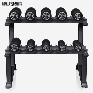 Стійка для гантелей GORILLA SPORTS, 2-рівнева, 121x65x100 см, до 250 кг, сталева, підставка для гантелей, органайзер для гантелей
