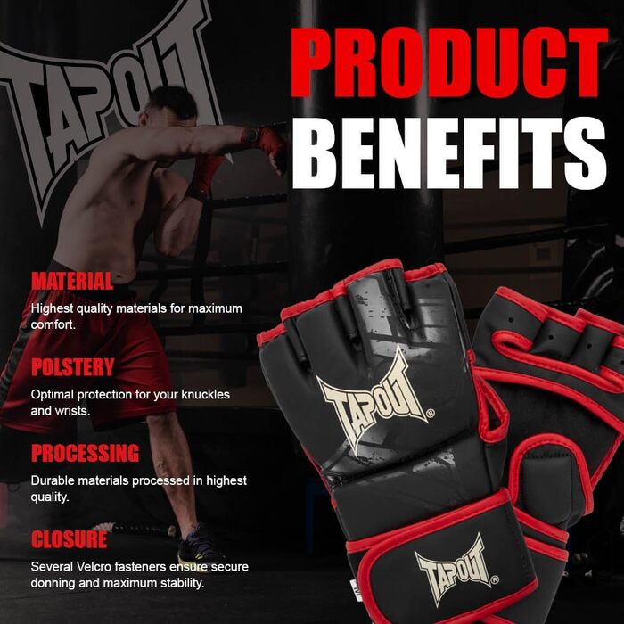 Тренувальні рукавички Tapout MMA зі штучної шкіри, чорні/червоні/екрю, розмір M, 1 пара