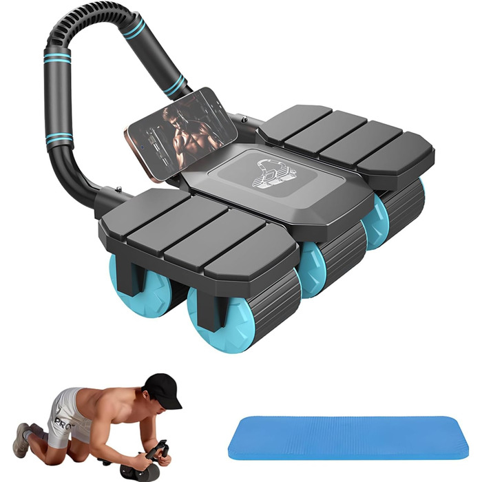 Автоматичний ролик для пресу з функцією відскоку та 6 колесами, тренажер для пресу, Core Trainer, 150 кг, з тримачем для телефону