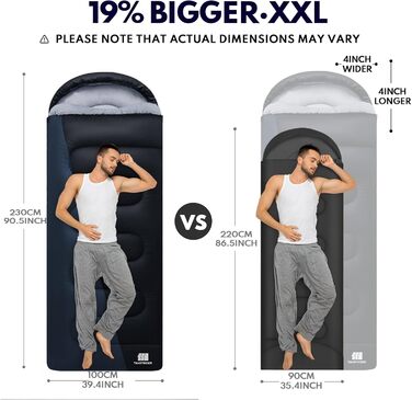 Спальний мішок 0°C XXL для дорослих, тепла погода, для кемпінгу, зими, походів, полювання, подорожей (2,4 кг, блакитний)