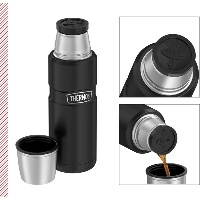 Термос із нержавіючої сталі Thermos 470 мл чорний матовий, ізольована пляшка з чашкою, зберігає тепло до 12 годин, холод до 24 годин, герметичний, без BPA, підходить для посудомийки